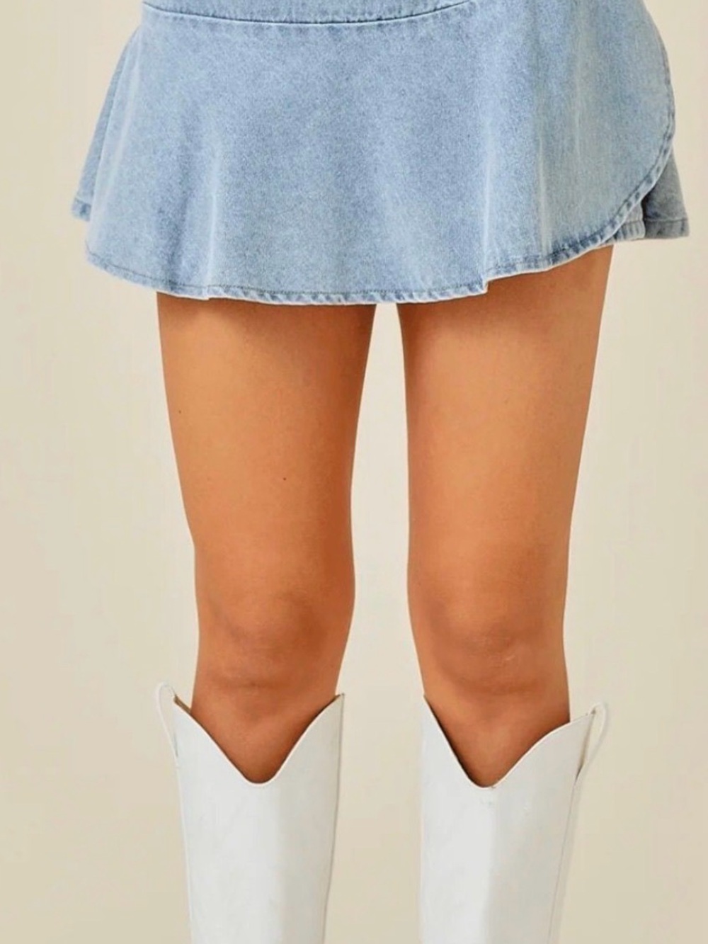 Light Wash Denim Mini Skort - Casual Flared A-Line